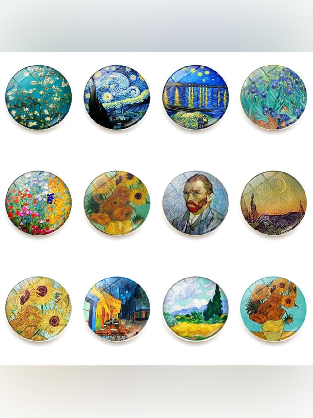 Van Gogh Inspired Round Art Magnets - 12 PC Boxed Set BNIB
